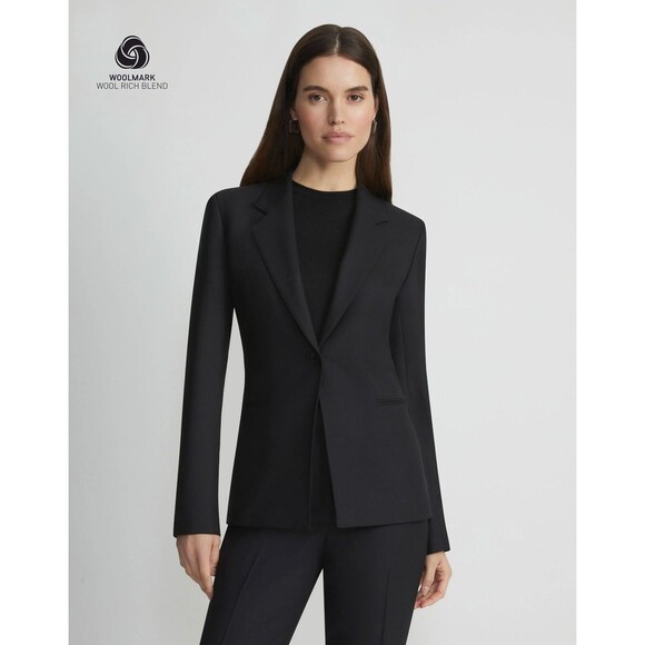 NEW Lafayette 148 Womens sz 0 Petite 0P Stretch Wool Single Button Blazer Blue - Picture 2 of 15